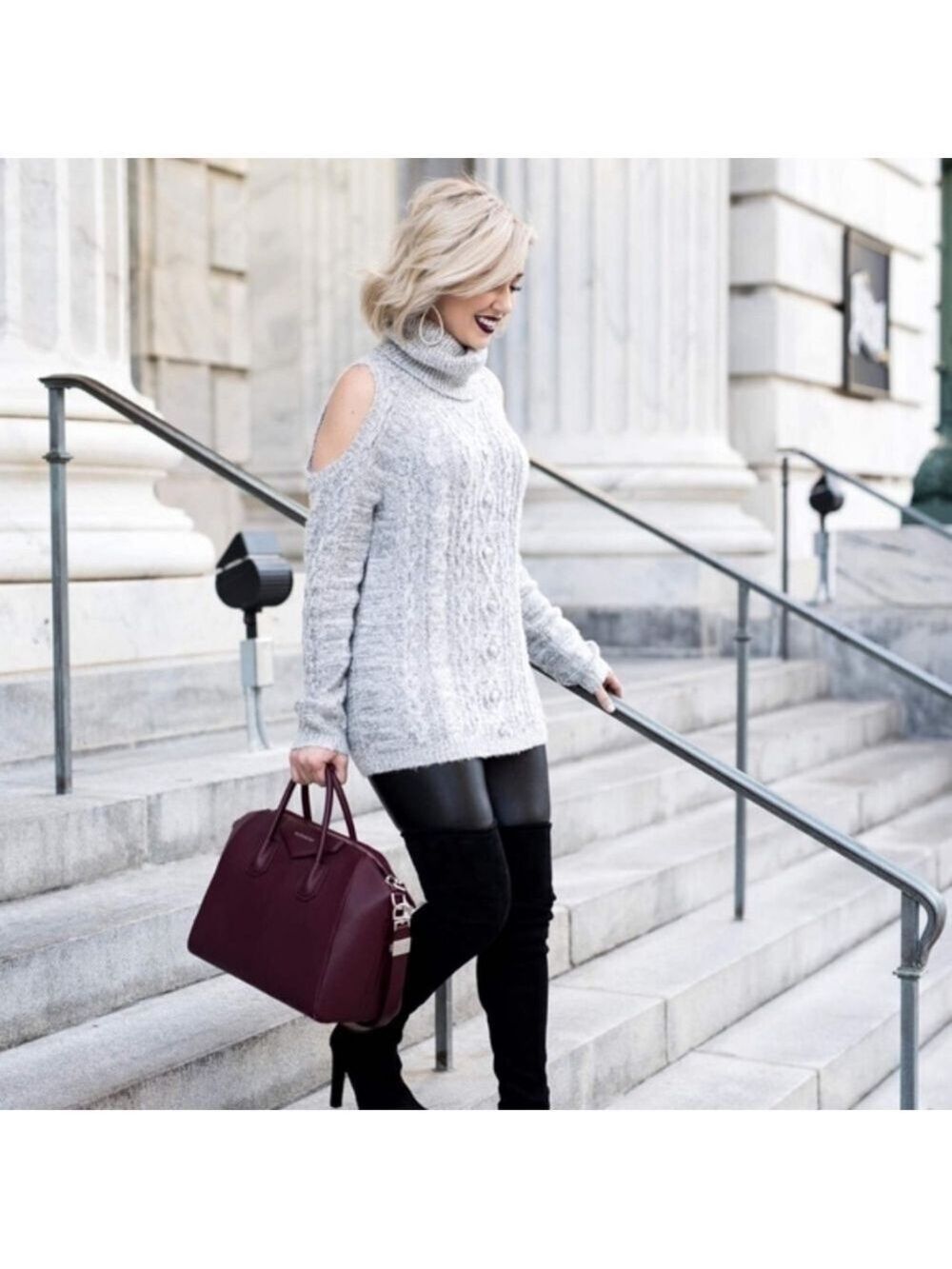 Nordstrom Gray Sequin Cold Shoulder Sweater